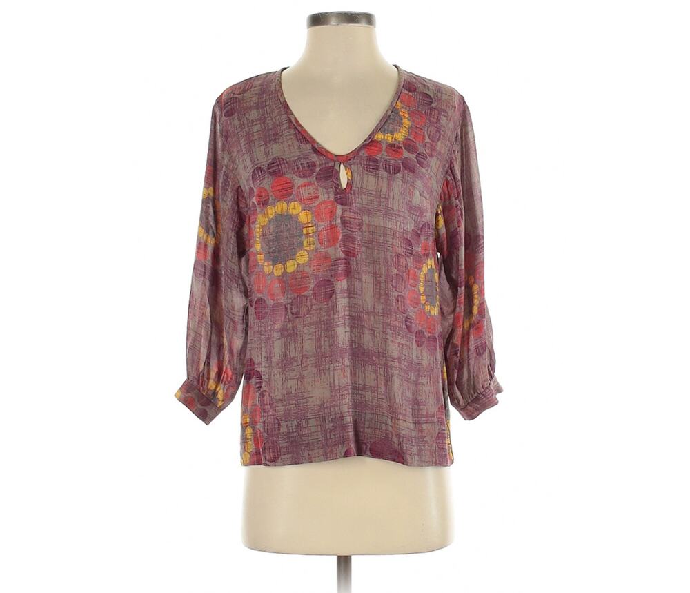 TRINA TURK Shirt Silk Blend Size S Boho Semi Sheer 3/4 Sleeve Pullover Top